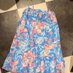Lilly Pulitzer Blue Floral Spaghetti Strap Sundress with Pink Accents
